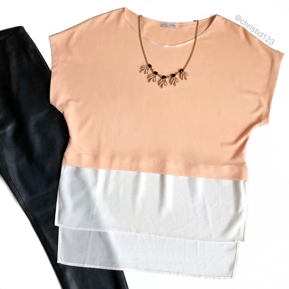 Zara Mixed Fabric Colorblock Top